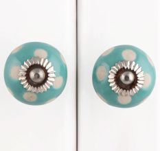 Sea Green Etched Dot Ceramic Drawer Knob